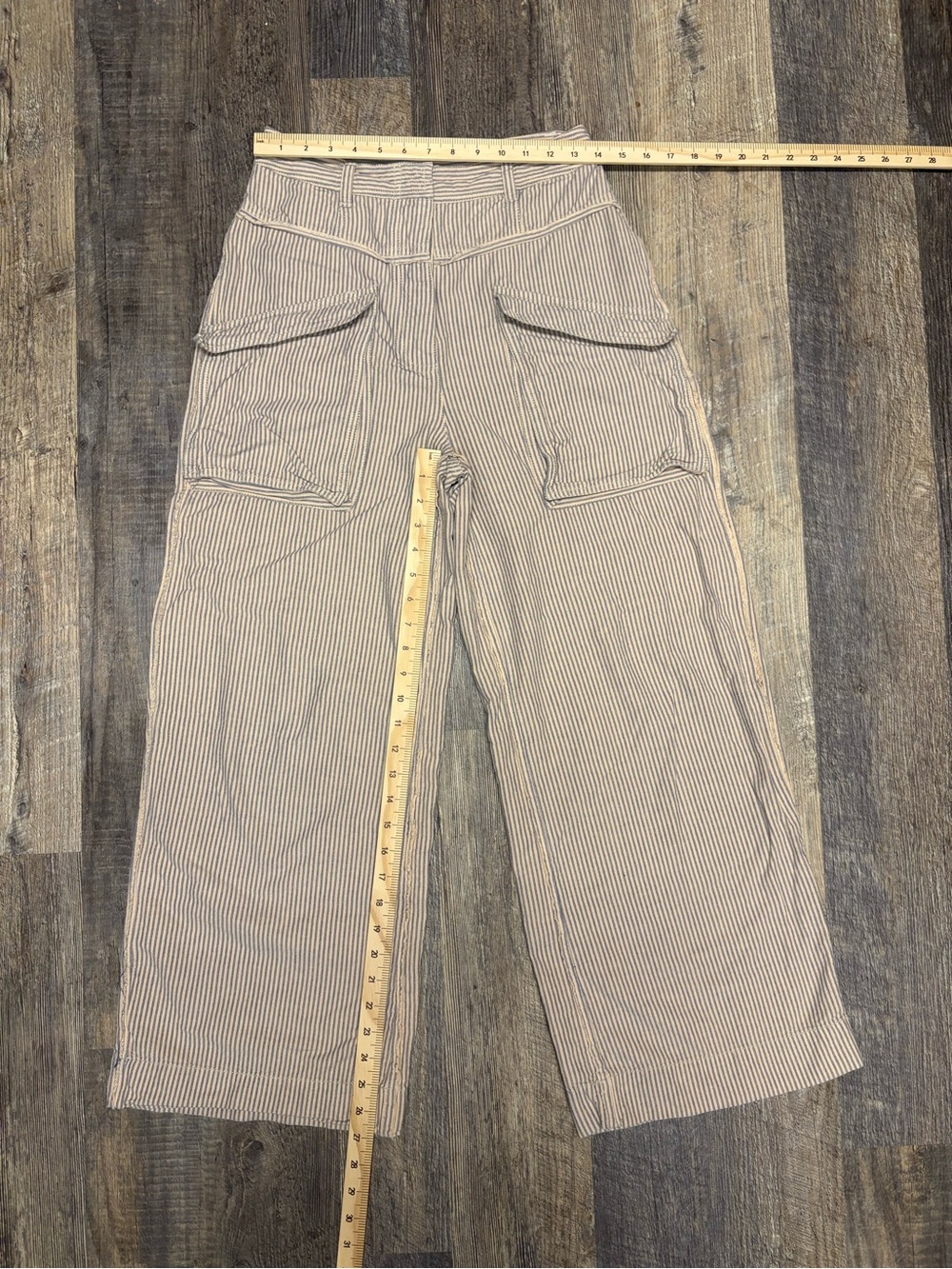 Free People Blue Striped Cotton Wide Leg Pants Button Fly Size 4 - Picture 4 of 7